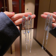 fashion alloy diamond-studded geometric earrings long tassel flower earrings
