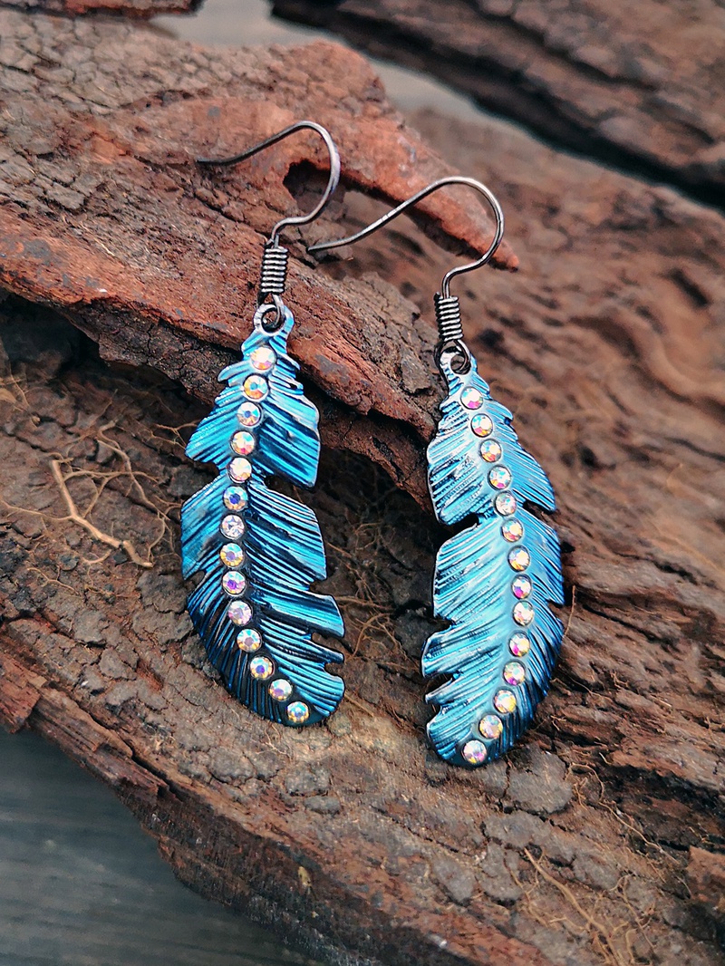 retro sevencolor feather earrings bohemian style colored diamond earrings