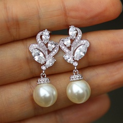 vintage inlaid pearl zircon geometric tassel copper earrings wholesale
