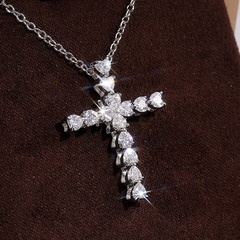 fashion creative cross inlaid zircon necklace copper necklace