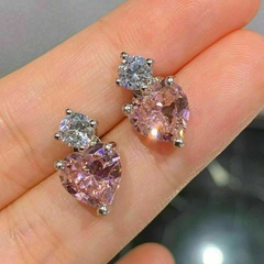 popular heart-shaped pink zircon heart copper earrings wholesale