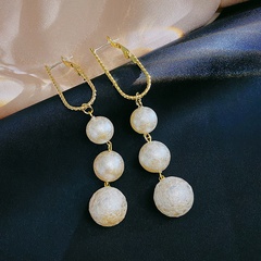 Korean texture pearl tassel earrings exaggerated alloy earrings