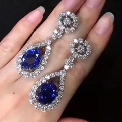 new earrings female inlaid sapphire blue zircon long copper earrings wholesale