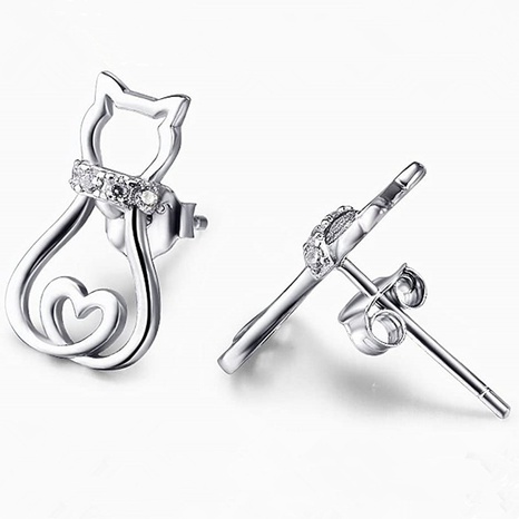fashion cute hollow inlaid zircon cat copper earrings wholesale NHJCS644564's discount tags