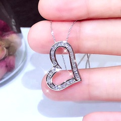 fashion hollow T-shaped zircon necklace full diamond heart-shaped pendant copper necklace