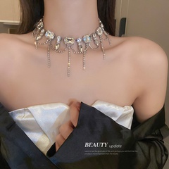 fashion retro diamond-studded tassel necklace copper clavicle chain