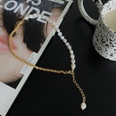 fashion freshwater pearl stitching necklace retro alloy clavicle chainpicture8
