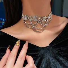 fashion full of diamonds multi-layer tassel clavicle chain alloy necklace