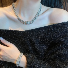 fashion full diamond necklace hip hop alloy collarbone chain bracelet