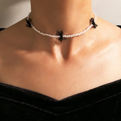 Mode Nachahmung Perle Schleife einlagige Halskette Boho Halskette