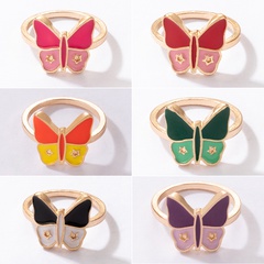 cute fashion simple butterfly pink oil drop alloy single ring