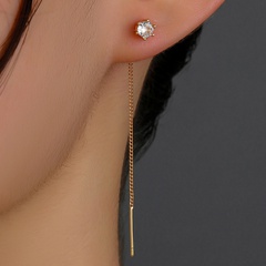 new fashion simple ear line fashion round zircon long copper earrings