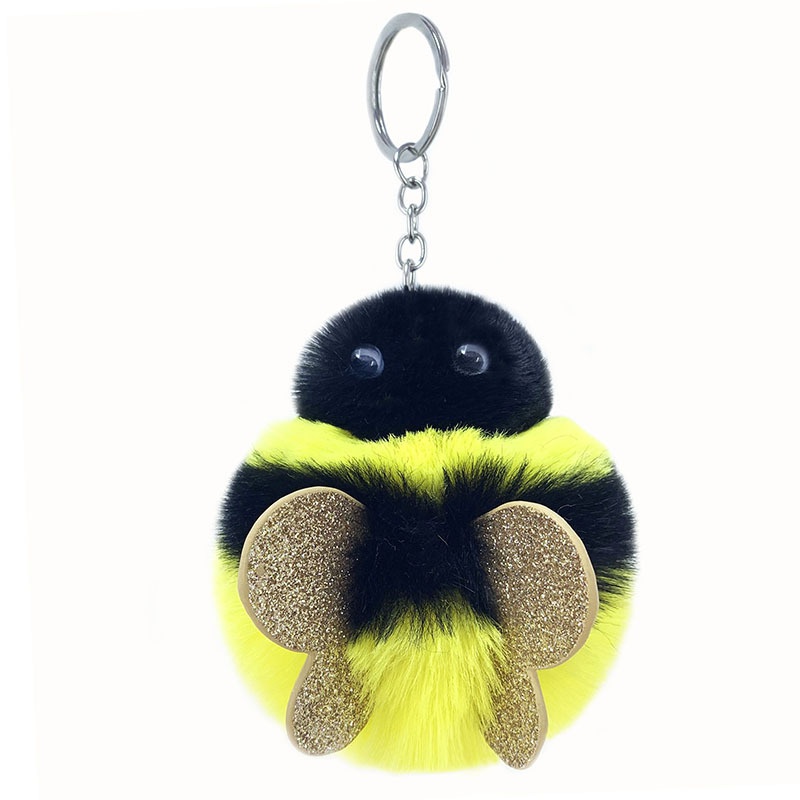 New PU sequined bee plush keychain imitation rex rabbit fur alloy pendant