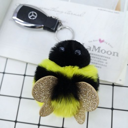 New PU sequined bee plush keychain imitation rex rabbit fur alloy pendantpicture7
