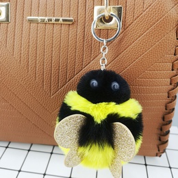 New PU sequined bee plush keychain imitation rex rabbit fur alloy pendantpicture9