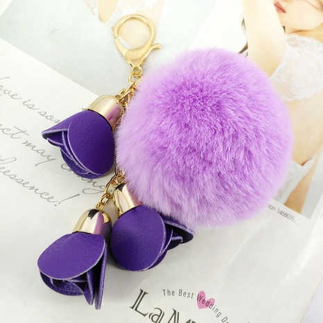 New creative gift imitation rex rabbit fur leather rose hair ball keychain's discount tags