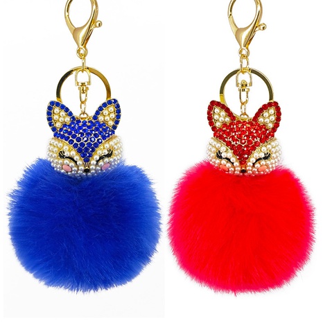 fashion alloy diamond-encrusted fox head fur ball keychain pendant's discount tags