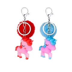 Cartoon cute unicorn pony pom poms keychain pendant