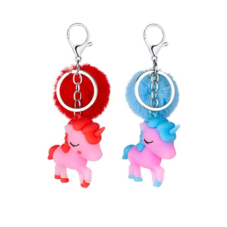 Cartoon cute unicorn pony pom poms keychain pendant's discount tags