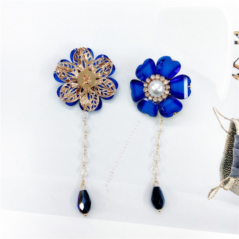 European and American micro-set pearl flower metal earrings NHDOU630159's discount tags