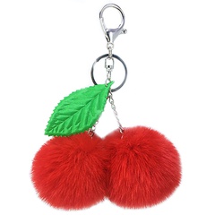 New leaf cherry fruit hair ball keychain pendant imitation rex rabbit hair accessories