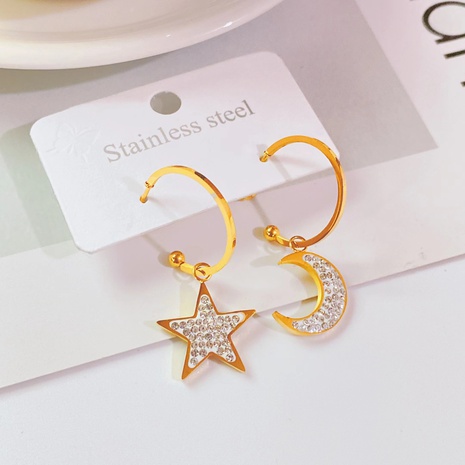 fashion titanium steel earrings stars moon inlaid zircon earrings wholesale's discount tags