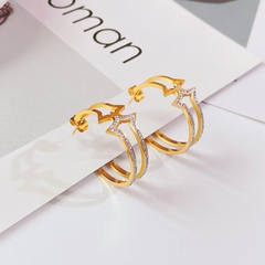 Fashion trend titanium steel gold hollow micro-diamond zircon earrings wholesale