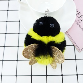 New PU sequined bee plush keychain imitation rex rabbit fur alloy pendantpicture11