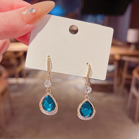  Fashion drop-shaped diamond gemstone earrings female ear hook  NHQYF643102's discount tags