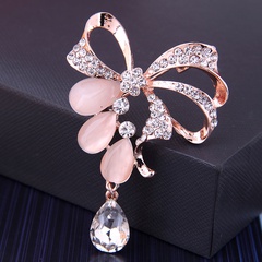 Korean fashion simple bow water drop alloy diamond ladies brooch