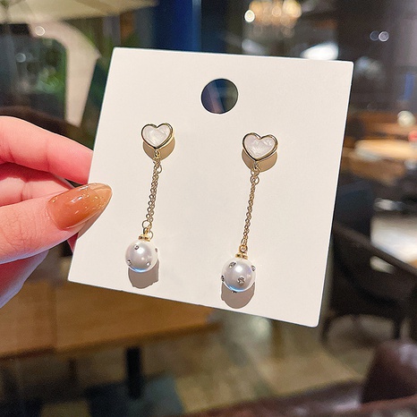 fashion simple female heart shape tassel pearl earrings NHQYF643099's discount tags