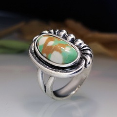New creative carved color turquoise three-dimensional alloy ring