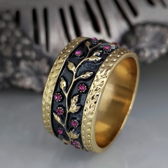 creative arabesque branches and leaves inlaid azalea stone alloy ring