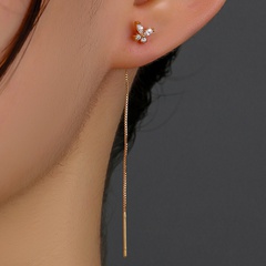 fashion zircon butterfly earrings simple long tassel copper earrings