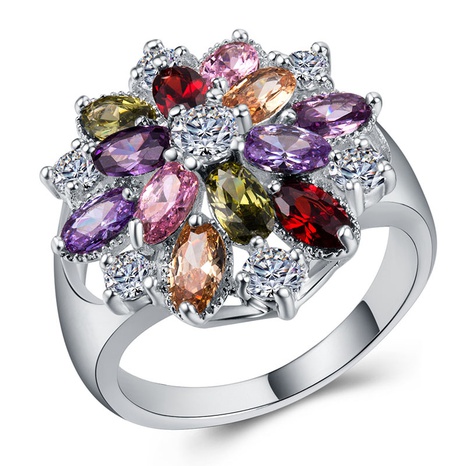creative fashion copper inlaid color zircon flower shape ring's discount tags