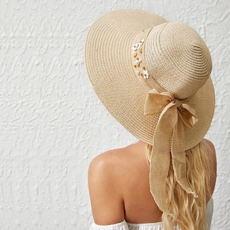 Korean flower hemp strap straw hat women wide-brimmed sunshade cap's discount tags