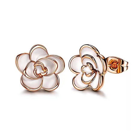 fashion camellia contrast color copper earrings wholesale NHJCS644720's discount tags