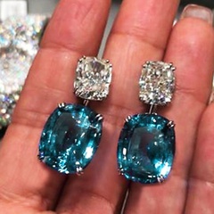 fashion square diamond zircon earrings peacock blue crystal copper earrings