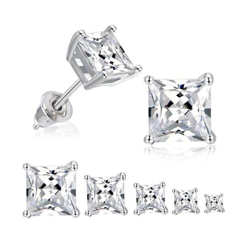 classic inlaid four-claw square zircon copper earrings wholesale's discount tags