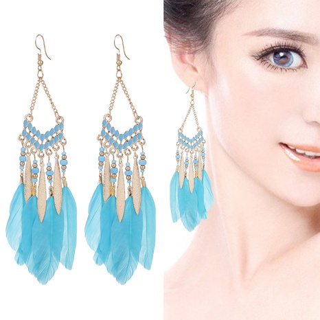 vintage fan-shaped tassel feather long bohemian beads earrings wholesale's discount tags