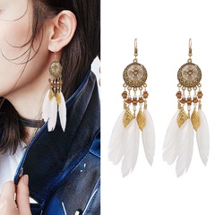 Fashion Long Tassel Earrings Ethnic Style Feather  Alloy Earrings