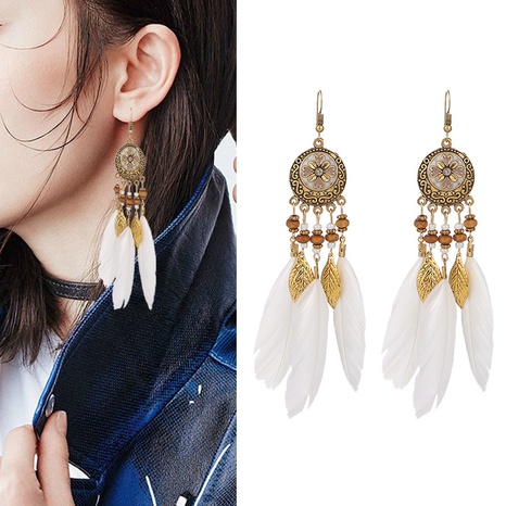Fashion Long Tassel Earrings Ethnic Style Feather  Alloy Earrings   NHDAX644757's discount tags