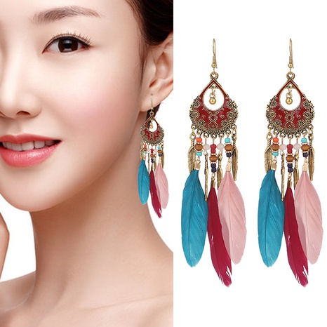 Boho style rice bead water drop tassel contrast color earrings wholesale NHDAX644768's discount tags
