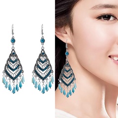 retro multi-layer diamond long tassel alloy earrings wholesale