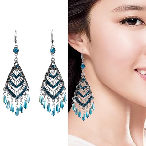 retro multi-layer diamond long tassel alloy earrings wholesale's discount tags
