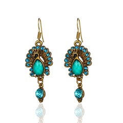 retro ethnic style inlaid diamond peacock earrings fashion alloy earrings