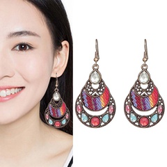 Creative long water drop resin diamond earrings retro ethnic style fabric earrings