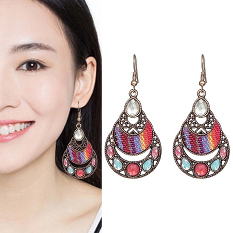 Creative long water drop resin diamond earrings retro ethnic style fabric earrings's discount tags