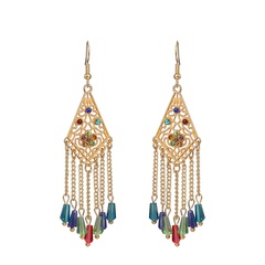 retro hollow geometric Chinese long chain crystal earrings wholesale