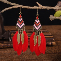 fashion leaves diamond long tassel feather earrings female bohemian jewelry
